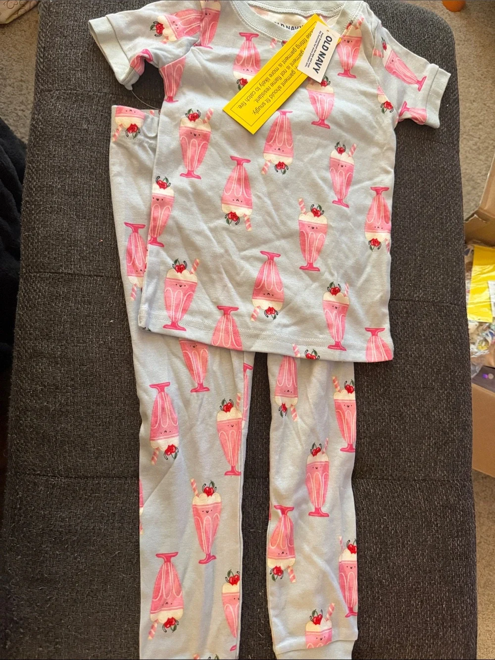 Old Navy Gray and Pink Milkshake Kids Pajama Set